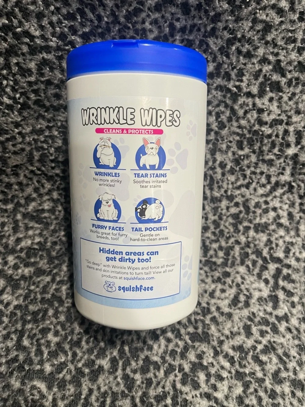 Pet Wrinkle Wipes - Blue & White Canister